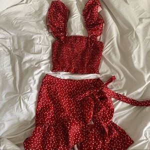 Red crop top and skirt set